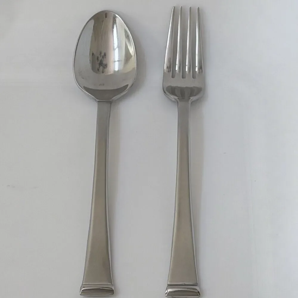2pc Cambridge Silver Soup Spoon & Fork Stainless 18/8 Frosted Glossy Tip & Bowl